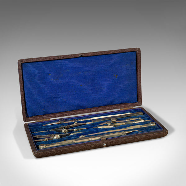 Antique Drawing Instrument Set, English, Draughtsman's, Tools, Edwardian, 1910