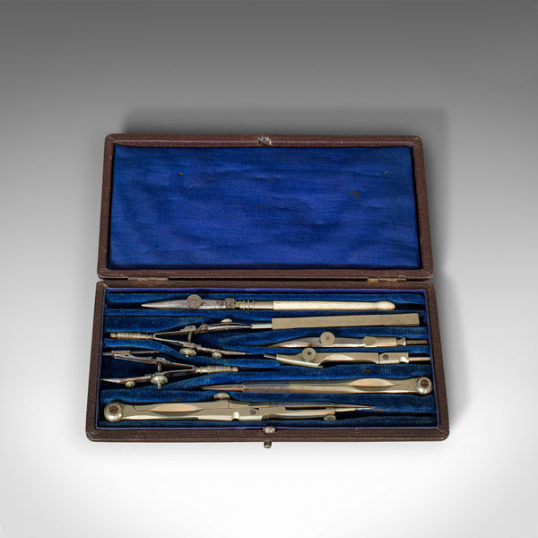 Antique Drawing Instrument Set, English, Draughtsman's, Tools, Edwardian, 1910