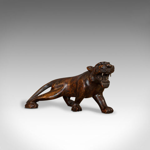 Antique Carved Tiger, Asian, Teak, Decorative Statue, 20th Century, Circa 1920