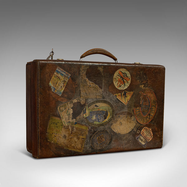 Antique Suitcase, Leather, Gentleman's Overnight Case, Travel Bag, Edwardian