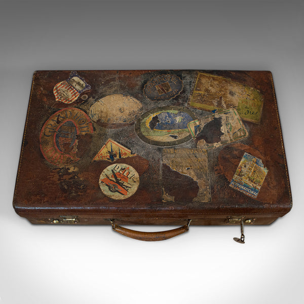 Antique Suitcase, Leather, Gentleman's Overnight Case, Travel Bag, Edwardian