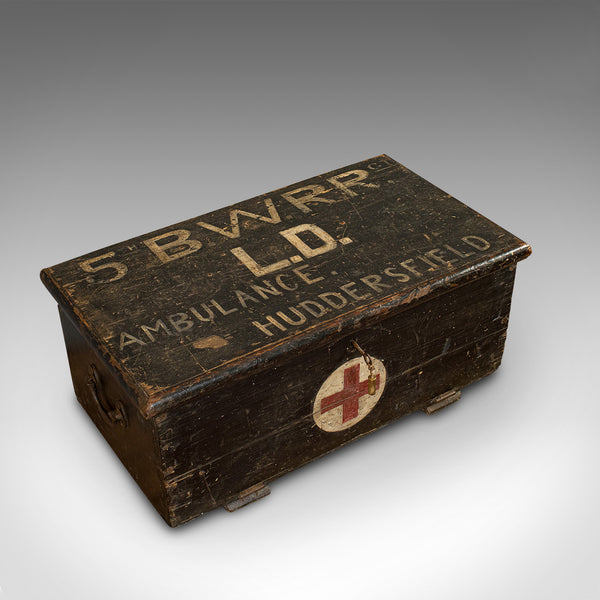 Vintage First Aid Chest, English, Pine, Trunk, Huddersfield Rifles, Regiment