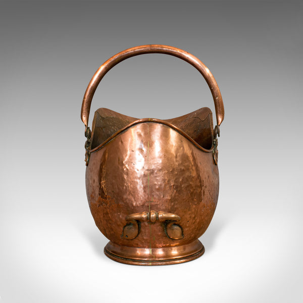Antique Helmet Scuttle, Copper, Coal, Bucket, Fireside, Bin, Victorian, C.1880