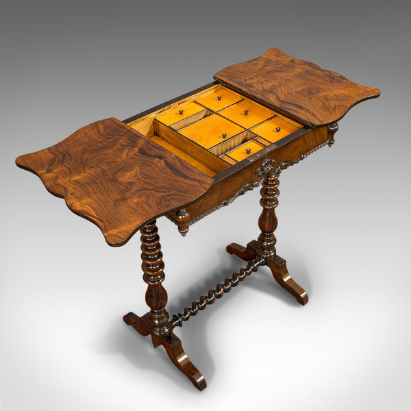Antique Collector's Table, Walnut, Rosewood, Craft, Hobby Stand, Victorian, 1900