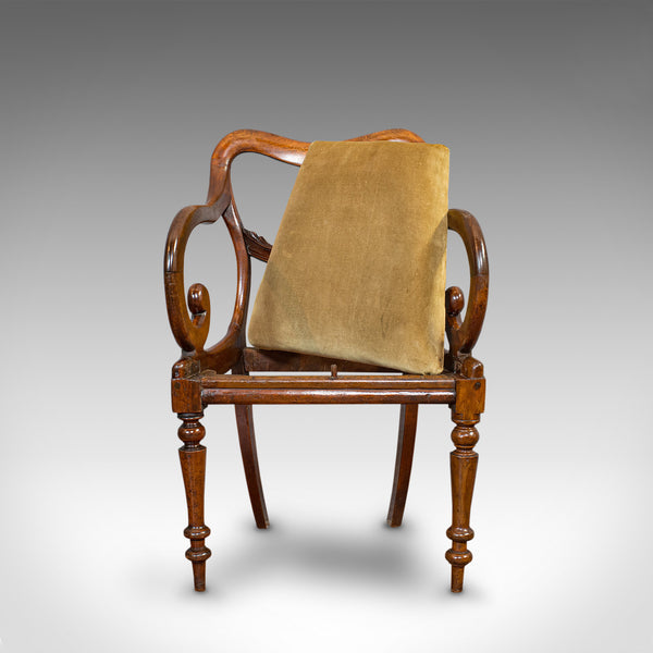 Antique Scroll Arm Chair, English, Mahogany, Buckle Back, Seat, William IV, 1835