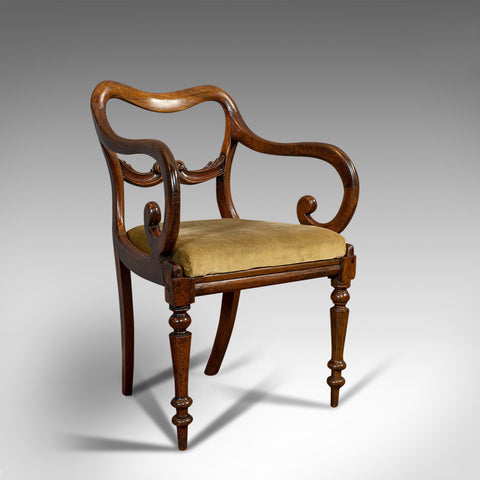 Antique Scroll Arm Chair, English, Mahogany, Buckle Back, Seat, William IV, 1835