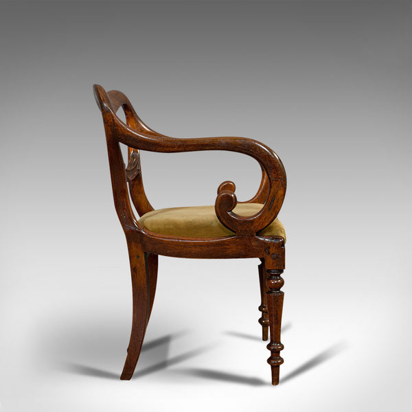 Antique Scroll Arm Chair, English, Mahogany, Buckle Back, Seat, William IV, 1835