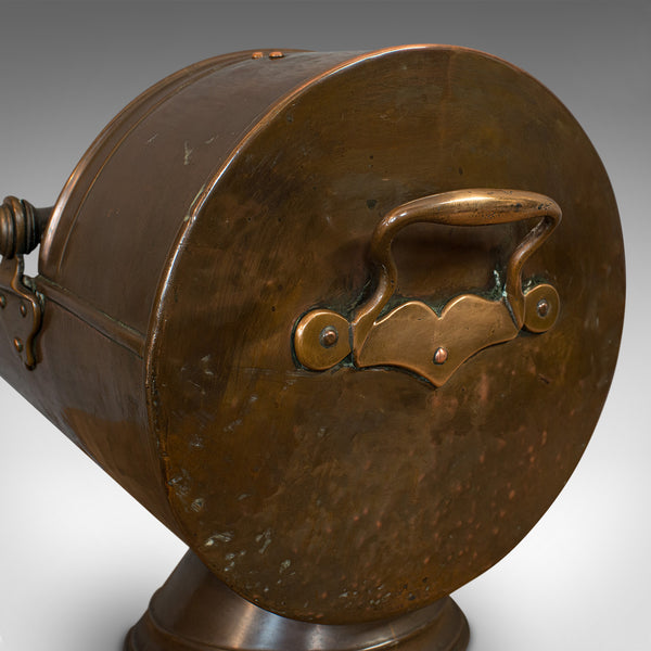 Antique Coal Scuttle, English, Copper, Brass, Fireside Bin, Victorian, C.1900