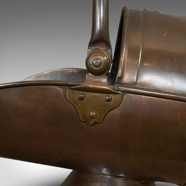 Antique Coal Scuttle, English, Copper, Brass, Fireside Bin, Victorian, C.1900
