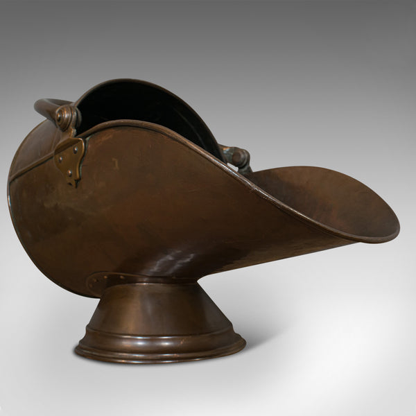 Antique Coal Scuttle, English, Copper, Brass, Fireside Bin, Victorian, C.1900