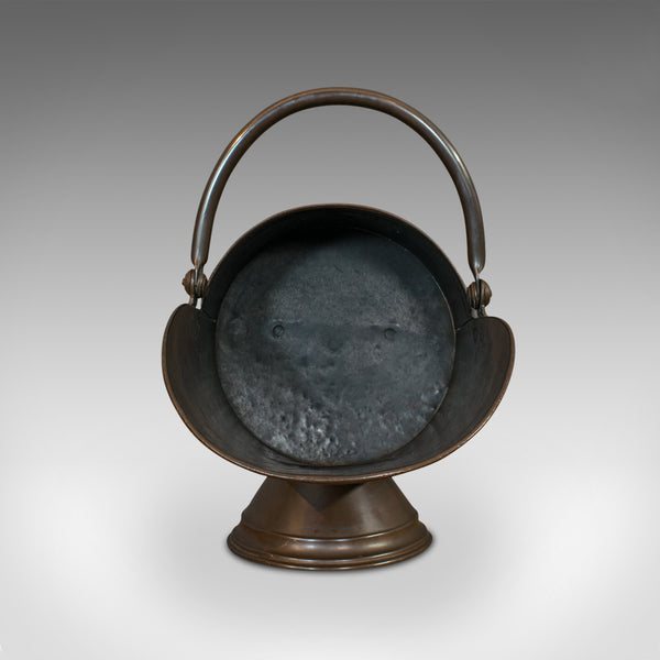 Antique Coal Scuttle, English, Copper, Brass, Fireside Bin, Victorian, C.1900