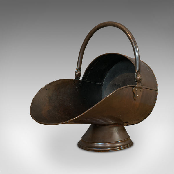 Antique Coal Scuttle, English, Copper, Brass, Fireside Bin, Victorian, C.1900