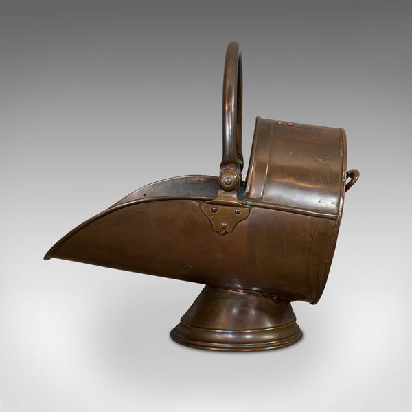 Antique Coal Scuttle, English, Copper, Brass, Fireside Bin, Victorian, C.1900
