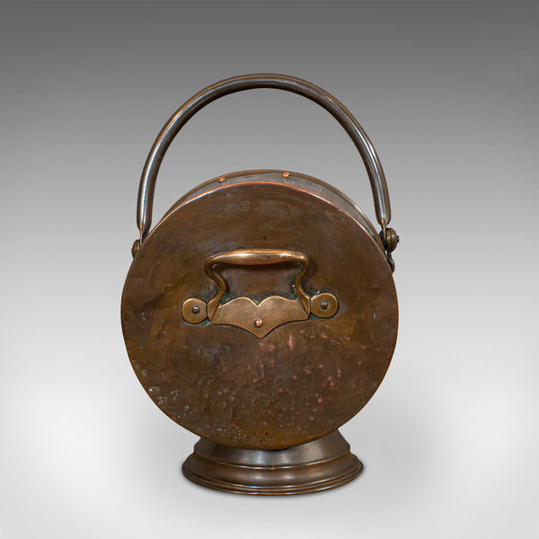 Antique Coal Scuttle, English, Copper, Brass, Fireside Bin, Victorian, C.1900