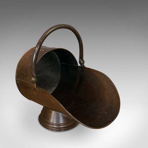 Antique Coal Scuttle, English, Copper, Brass, Fireside Bin, Victorian, C.1900