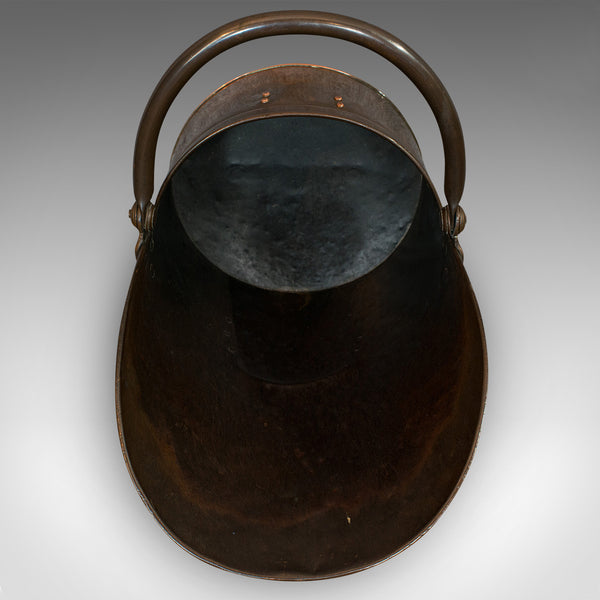 Antique Coal Scuttle, English, Copper, Brass, Fireside Bin, Victorian, C.1900