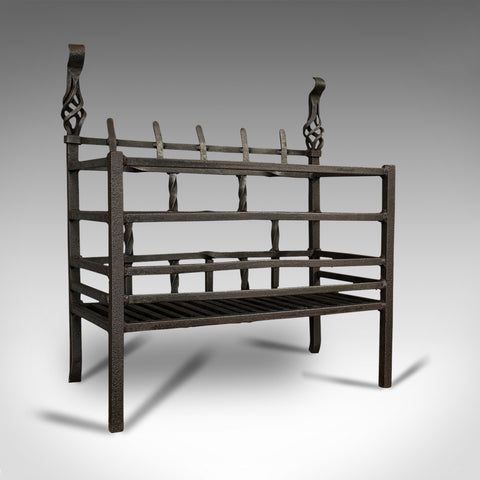 Antique Fire Basket, English, Cast Iron, Fireside Grate, Late Victorian, C.1900
