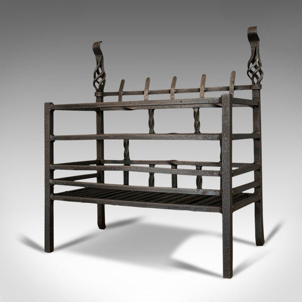 Antique Fire Basket, English, Cast Iron, Fireside Grate, Late Victorian, C.1900