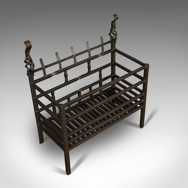 Antique Fire Basket, English, Cast Iron, Fireside Grate, Late Victorian, C.1900