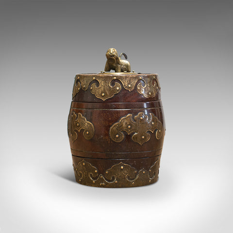 Small Antique Spice Jar, Chinese, Mahogany, Brass, Decorative Pot, Victorian
