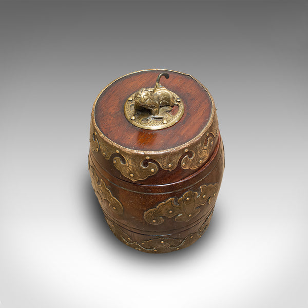 Small Antique Spice Jar, Chinese, Mahogany, Brass, Decorative Pot, Victorian