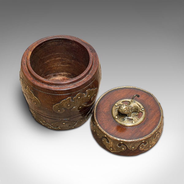 Small Antique Spice Jar, Chinese, Mahogany, Brass, Decorative Pot, Victorian