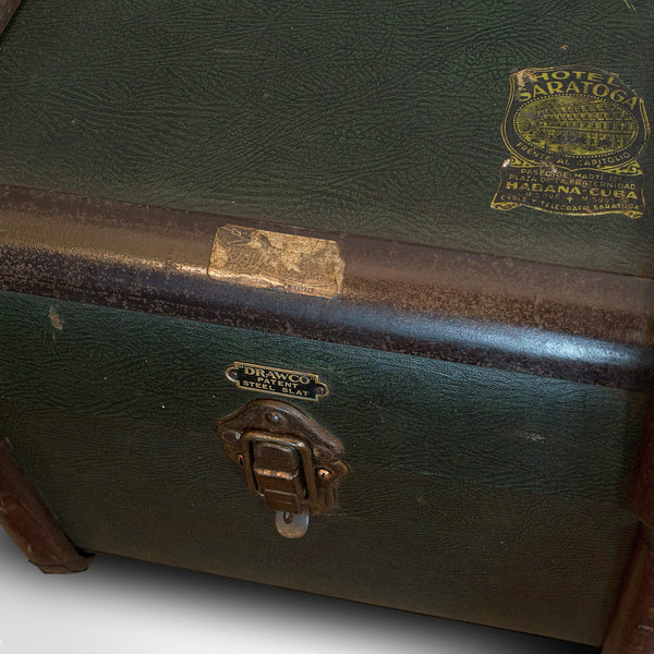 Large Antique Steamer Chest, English, Canvas, Travel Trunk, Drawco, Edwardian