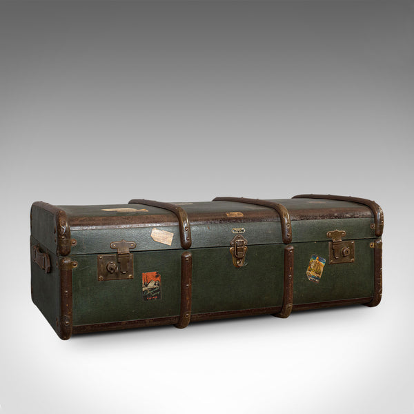 Large Antique Steamer Chest, English, Canvas, Travel Trunk, Drawco, Edwardian