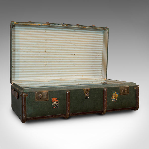 Large Antique Steamer Chest, English, Canvas, Travel Trunk, Drawco, Edwardian
