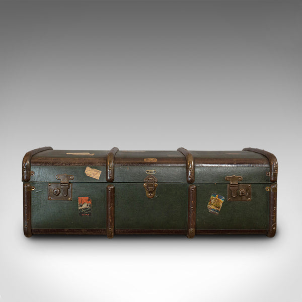 Large Antique Steamer Chest, English, Canvas, Travel Trunk, Drawco, Edwardian