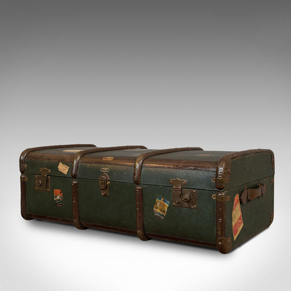 Large Antique Steamer Chest, English, Canvas, Travel Trunk, Drawco, Edwardian