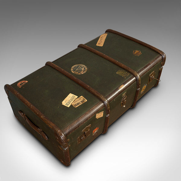 Large Antique Steamer Chest, English, Canvas, Travel Trunk, Drawco, Edwardian