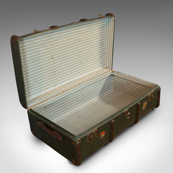 Large Antique Steamer Chest, English, Canvas, Travel Trunk, Drawco, Edwardian