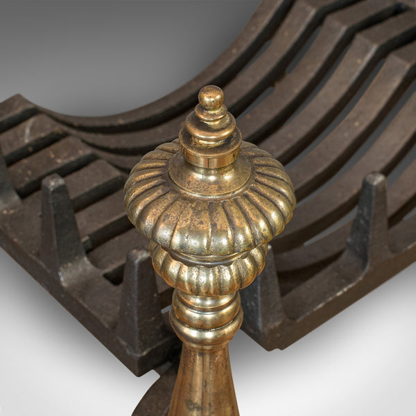 Vintage Fireplace, English, Cast Iron Fire Grate, Steel Andirons, Art Deco, 1940