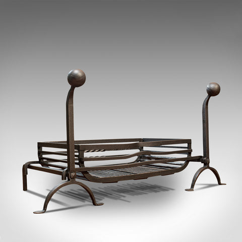 Large Antique Fireplace, English, Wrought Iron, Fire Basket, Andirons, Victorian
