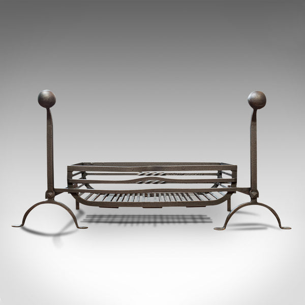 Large Antique Fireplace, English, Wrought Iron, Fire Basket, Andirons, Victorian