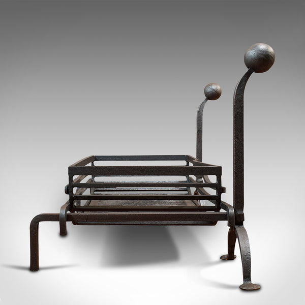 Large Antique Fireplace, English, Wrought Iron, Fire Basket, Andirons, Victorian