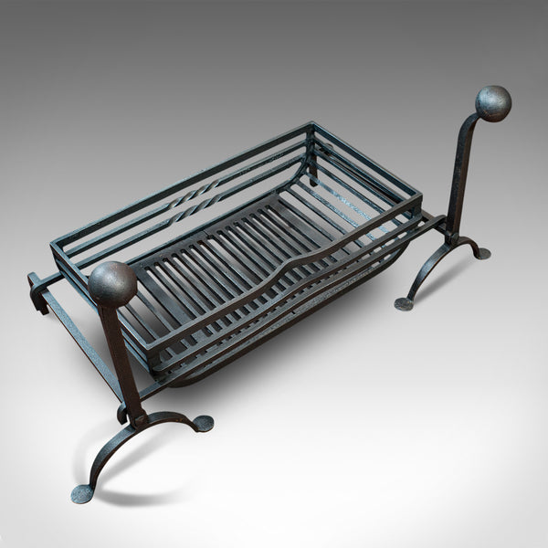 Large Antique Fireplace, English, Wrought Iron, Fire Basket, Andirons, Victorian