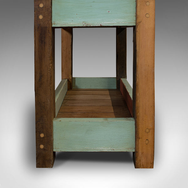 Antique Butcher's Block, English, Beech, Teak, Work Table, Kitchen Island, 1900