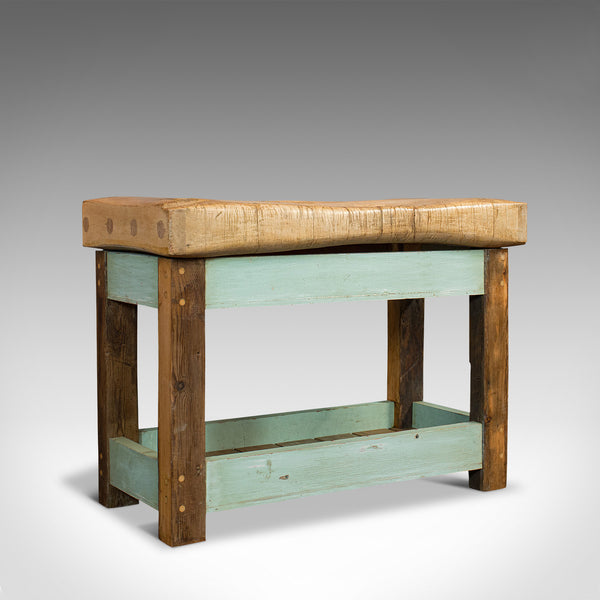 Antique Butcher's Block, English, Beech, Teak, Work Table, Kitchen Island, 1900