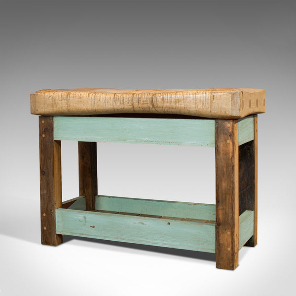Antique Butcher's Block, English, Beech, Teak, Work Table, Kitchen Island, 1900