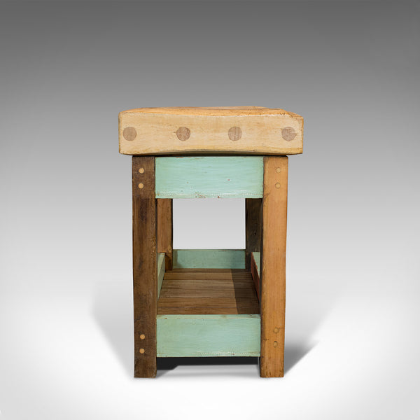 Antique Butcher's Block, English, Beech, Teak, Work Table, Kitchen Island, 1900