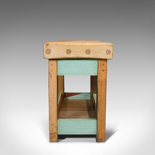 Antique Butcher's Block, English, Beech, Teak, Work Table, Kitchen Island, 1900