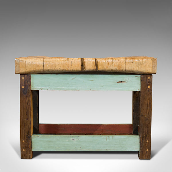 Antique Butcher's Block, English, Beech, Teak, Work Table, Kitchen Island, 1900
