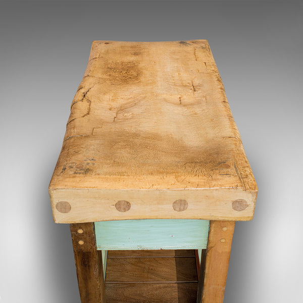 Antique Butcher's Block, English, Beech, Teak, Work Table, Kitchen Island, 1900