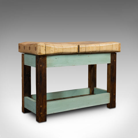 Antique Butcher's Chopping Block, Beech, Teak, Work Bench, Kitchen Island, Table