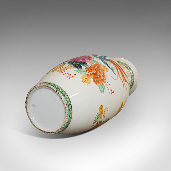 Vintage Flower Vase, Oriental, Ceramic, Baluster Urn, Art Deco, Bird of Paradise