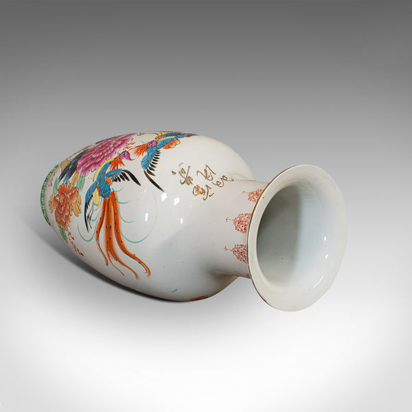 Vintage Flower Vase, Oriental, Ceramic, Baluster Urn, Art Deco, Bird of Paradise
