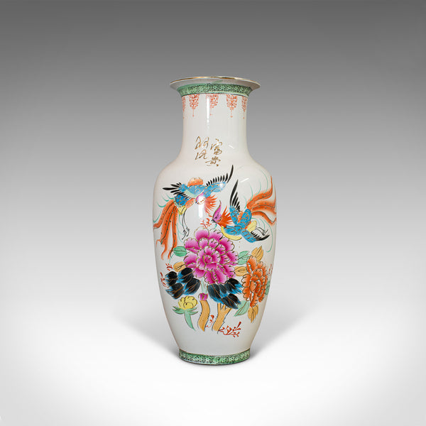 Vintage Flower Vase, Oriental, Ceramic, Baluster Urn, Art Deco, Bird of Paradise