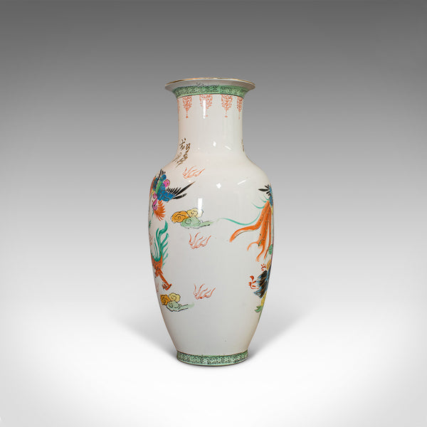 Vintage Flower Vase, Oriental, Ceramic, Baluster Urn, Art Deco, Bird of Paradise